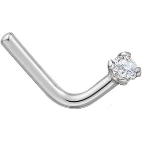 CTIEIP 14K White Gold or Yellow Gold 0.03 carat Natural Diamonds L-Shaped Nose Ring for Women,20 Gauge（I2-I3 Clarity）