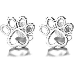 Amy & Annette Sterling Silver Paw Stud Earrings - Cute Puppy Dog Cat Pet Paw Print Stud Earrings - Great Gift Idea for Every Occasion