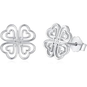 Clover Earrings 925 Sterling Silver Celtic Knot Stud Earrings Four-Leaf Clover Earring Irish Jewelry Christmas Good Luck Gifts for Women Girl