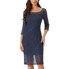 Allegra K Lace Dress for Women's Elegant 3/4 Sleeve Square Neck Bodycon Cocktail Dresses