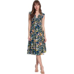 London Times Women's Ruffle Framed V-Neck Fit and Flare Dress in Saudi Arabia
