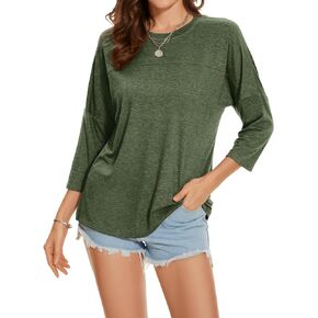 ZENNILO Women's Casual 3/4 Sleeve T-Shirts Loose Tunic Tops Round Neck Cute Basic Tee Shirts