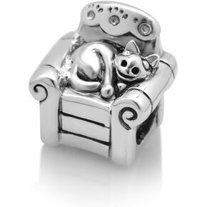 925 Sterling Silver Lazy Cat on Sofa Bead Charm