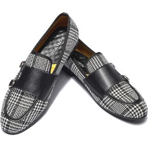 XQWFH Mens Casual Classic Plaid Loafer with Gold Buckle Penny Slip-On Wedding Party Prom Shoes