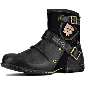 OSSTONE Moto Boots for Men Fashion Zipper-up Leather Chukka Boots Casual Shoes Retro Style OS-5008-1-DA1B1