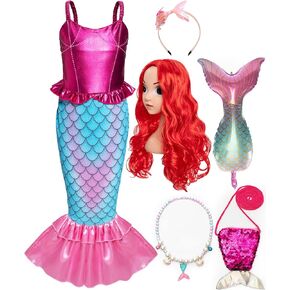 Funna Little Mermaid Costume for Girls Princess Dress Up with Accessories Wig