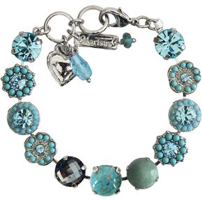 Rhodium Plated Bliss Large Floral Crystal Mosaic Statement Bracelet, Blue 4084 M2672ro