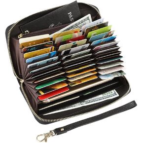 Women's RFID Blocking 36 Slots Card Holder Long Big Leather Zipper Wristlet Clutch Wallet
