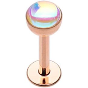 Amelia Fashion 16 Gauge Rose Gold Synthetic Moonstone Dome Externally Threaded Labret/Monroe Stud 316L Surgical Steel