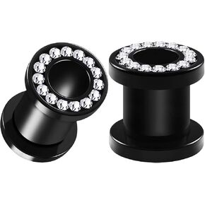 BIG GAUGES Pair of Black Acrylic flesh Screw-fit Tunnels Clear Crystal Piercing Jewelry Stretcher Ear Plugs Earring Lobe in Kuwait