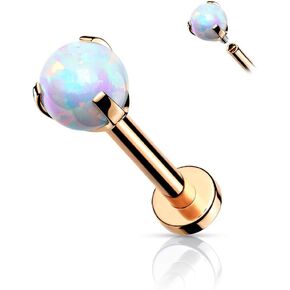 16 Gauge Claw Set Opal Ball Internally Threaded 316L Surgical Steel Labret, Flat Back Studs