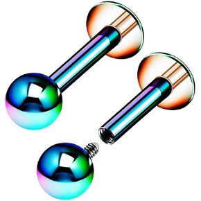 2PCS Rainbow Anodized Titanium G23 Internally Monroe Labret 16g 3mm Ball Cartilage Lip Earrings Piercing Jewelry Pick Color
