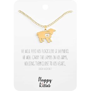 قلادة خروف مع قلب متقاطع - هدية المناولة الأولى للفتيات - سحر لطيف مع بطاقة رسالة - سلسلة قابلة للتعديل من 18 إلى 15 بوصة للنساء والأطفال in Kuwait