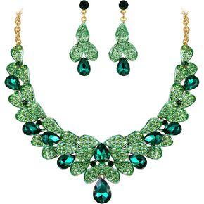 BriLove Women's Bridal Jewelry Set for Weddings Rhinestone Beaded Layer Teardrop Cluster Crystal Statement Necklace Dangle Earrings
