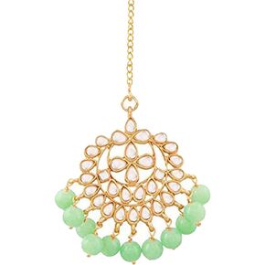 I Jewels Gold Plated Kundan With Pearls Bollywood Indian Style Bridal Wedding Maang Tikka Jewelry for Women
