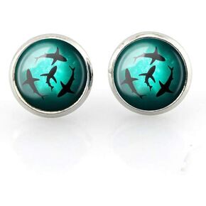 Blue Circling Sharks Stud Earrings Ocean Pendant Women fashion Jewelry Glass handmade