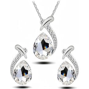 la luen Teardrop Birthstone Necklaces for Women Girls, Rhinestone Drop Dangle Earrings Necklaces Set Oval Crystal Rhinestone Matching Wedding Jewelry Gifts for Wife Girlfriend