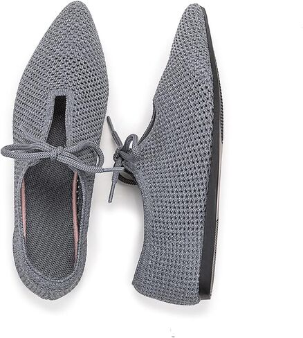 أحذية نسائية مسطحة محبوكة مريحة من الإسفنج الذكي بمقدمة مدببة سهلة الارتداء مع رباط الحذاء in Kuwait