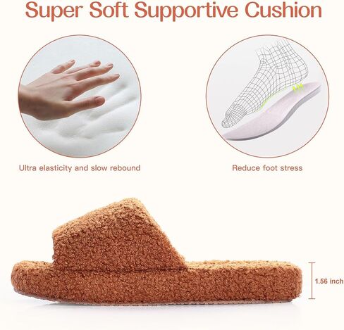 شباشب نسائية من إسفنج الذاكرة من Orthoshoes شباشب فرو مجعد غامض مفتوحة عند الأصابع شباشب مريحة ناعمة مضادة للانزلاق ونعل سميك أحذية منزلية عصرية هدية in Saudi Arabia