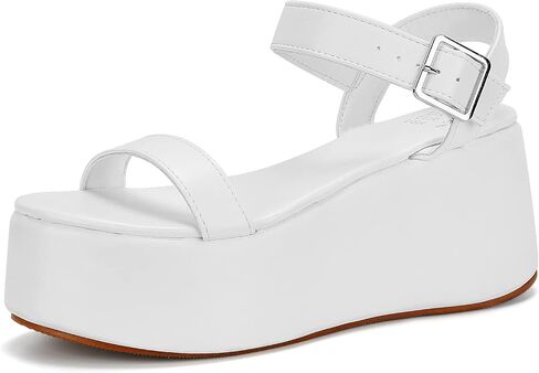 صندل نسائي ذو نعل سميك من Meiiei، صندل بكعب عريض مع حزام كاحل قابل للتعديل in Kuwait