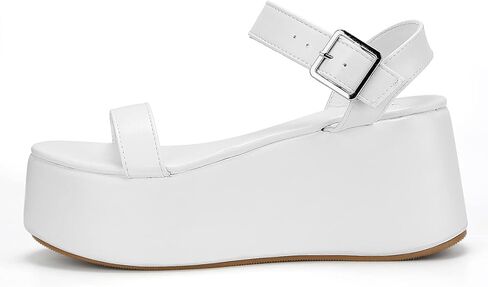 صندل نسائي ذو نعل سميك من Meiiei، صندل بكعب عريض مع حزام كاحل قابل للتعديل in Kuwait