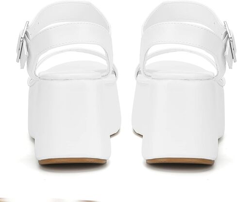 صندل نسائي ذو نعل سميك من Meiiei، صندل بكعب عريض مع حزام كاحل قابل للتعديل in Kuwait