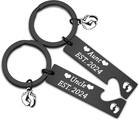 FUSTMW New Aunt and Uncle gifts Est 2024 Keychain Set Pregnancy Announcement Gift First Time Uncle Gifts for Aunt to Be Gifts in Kuwait