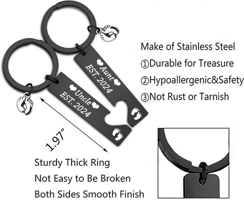 FUSTMW New Aunt and Uncle gifts Est 2024 Keychain Set Pregnancy Announcement Gift First Time Uncle Gifts for Aunt to Be Gifts in Kuwait