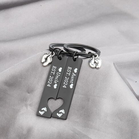 FUSTMW New Aunt and Uncle gifts Est 2024 Keychain Set Pregnancy Announcement Gift First Time Uncle Gifts for Aunt to Be Gifts in Kuwait