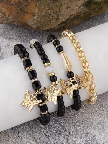 Zian 4 Pieces Bohemian Stretch Beads Bracelets For Women Girls Boho Multilayered Stackable Bracelet Set Multicolor Charm Handmade Jewelry Gifts in Kuwait