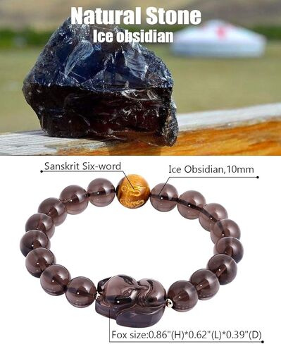 Lightock Fox Ice Obsidian Bracelet Engraved In Sanskrit Six-word Lucky Bracelet for Women 10mm Beads in Kuwait