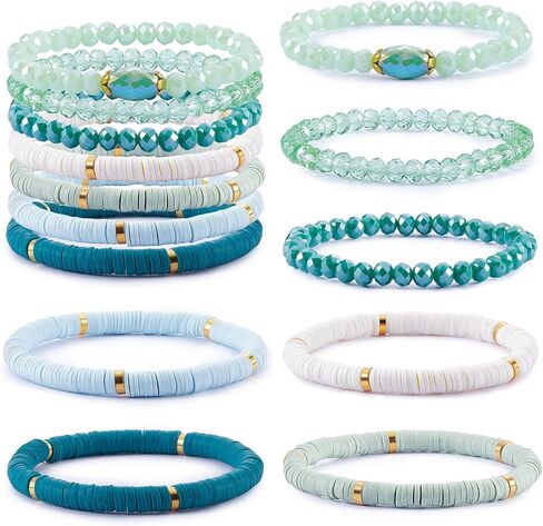 ornaland 7 قطع اليدوية بوليمر كلاي هيشي سيرفر تمتد أساور مجموعة ملونة الخرز الزجاجي أساور بوهو تكويم أساور المعصم مجوهرات للنساء in Kuwait