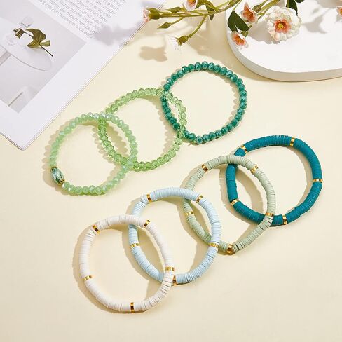 ornaland 7 قطع اليدوية بوليمر كلاي هيشي سيرفر تمتد أساور مجموعة ملونة الخرز الزجاجي أساور بوهو تكويم أساور المعصم مجوهرات للنساء in Kuwait