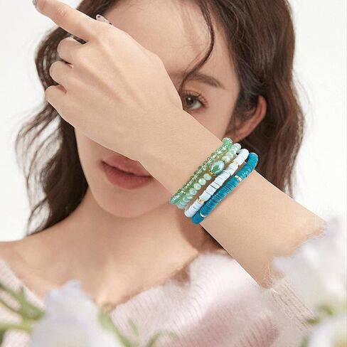 ornaland 7 قطع اليدوية بوليمر كلاي هيشي سيرفر تمتد أساور مجموعة ملونة الخرز الزجاجي أساور بوهو تكويم أساور المعصم مجوهرات للنساء in Kuwait