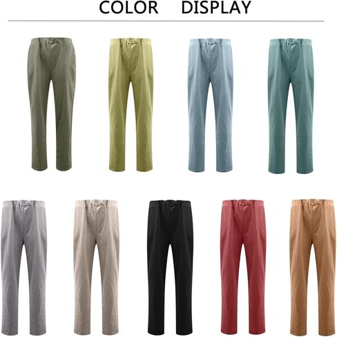 بنطال Viatabuna من الكتان بخصر مطاطي للنساء، بنطال مستقيم فضفاض بلون سادة مع جيوب للعمل على الشاطئ in Kuwait