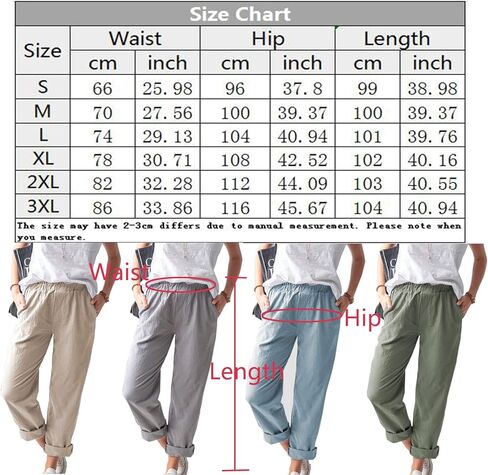 بنطال Viatabuna من الكتان بخصر مطاطي للنساء، بنطال مستقيم فضفاض بلون سادة مع جيوب للعمل على الشاطئ in Kuwait