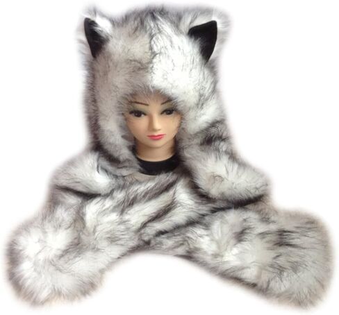 Simpowe 3 in1 White Animal Furry Hood Hat in Kuwait