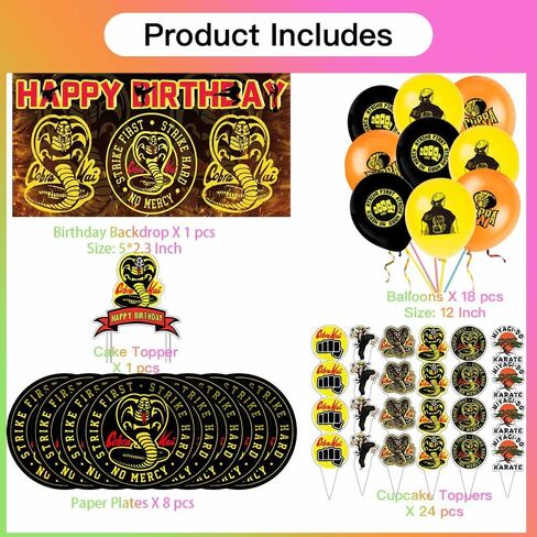 N04840 Cobra Karate Party Supplies Plates Decorations Birthday Cake Topper Banner Decor Backdrop Balloons in Kuwait