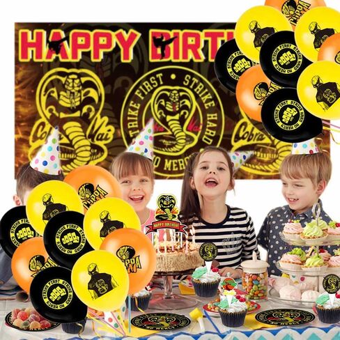 N04840 Cobra Karate Party Supplies Plates Decorations Birthday Cake Topper Banner Decor Backdrop Balloons in Kuwait