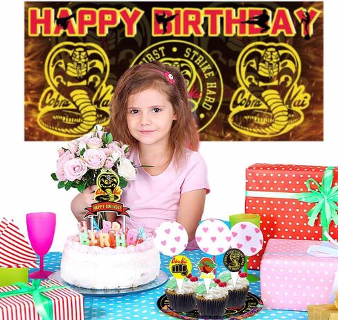 N04840 Cobra Karate Party Supplies Plates Decorations Birthday Cake Topper Banner Decor Backdrop Balloons in Kuwait