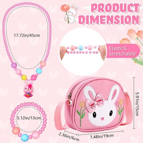 Huhumy 7 Pcs Little Girl Handbag Jewelry Set Bunny Purse with Necklace Bracelet Ring Hair Clip Hair Ties Gift (Pink,Rabbit) in Saudi Arabia