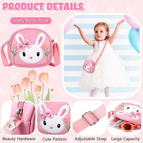 Huhumy 7 Pcs Little Girl Handbag Jewelry Set Bunny Purse with Necklace Bracelet Ring Hair Clip Hair Ties Gift (Pink,Rabbit) in Saudi Arabia