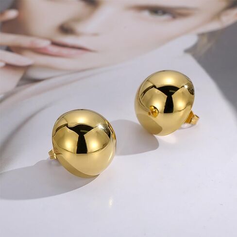 Gold Silver Half Ball Stud Earrings High Polished Round Earrings Trendy Jewelry for Women Girls 20mm/18MM/16MM/12MM balls in Kuwait