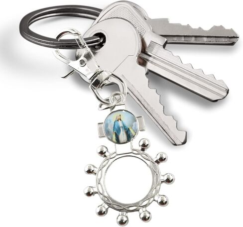 Needzo Our Lady of Grace Rosary Ring, Religious Prayer Keychain, Catholic Gifts, 3.5 Inches in Saudi Arabia