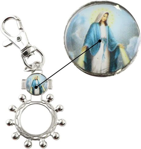 Needzo Our Lady of Grace Rosary Ring, Religious Prayer Keychain, Catholic Gifts, 3.5 Inches in Saudi Arabia