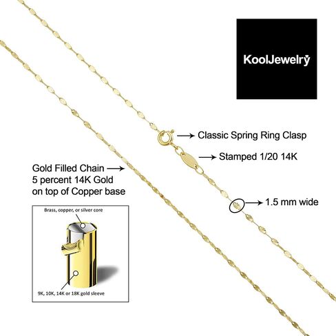 Kooljewelry قلادة من الذهب الأصفر عيار 14 قيراط مملوءة بالذهب الأبيض أو الذهب الأبيض 1.5 ملم للنساء (14، 16، 18، 20، 22، 24 أو 30 بوصة) in Saudi Arabia