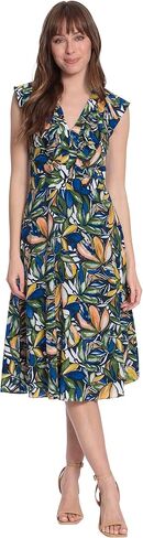 London Times Women's Ruffle Framed V-Neck Fit and Flare Dress in Saudi Arabia