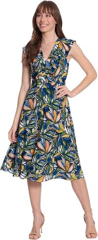London Times Women's Ruffle Framed V-Neck Fit and Flare Dress in Saudi Arabia