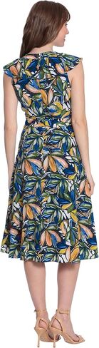 London Times Women's Ruffle Framed V-Neck Fit and Flare Dress in Saudi Arabia