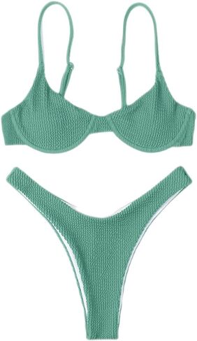 MakeMeChic Women's 2 Piece Bathing Suits Solid High Cut Bikini Set Underwire Swimsuits in Saudi Arabia